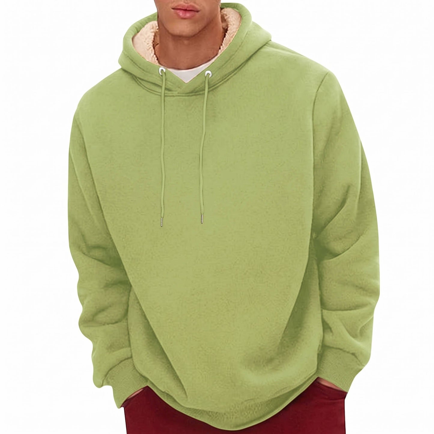 Sherpa Fleece Hoodie with Hidden Security Pocket and Raglan Sleeves for Men