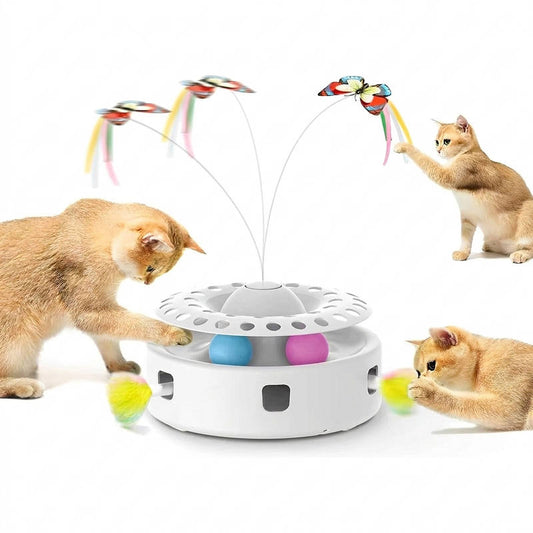 3 in 1 Automatic Cat Toy Interactive, Butterfly Feather Track Ball Kitten Toy USB Powered Indoor Exercise