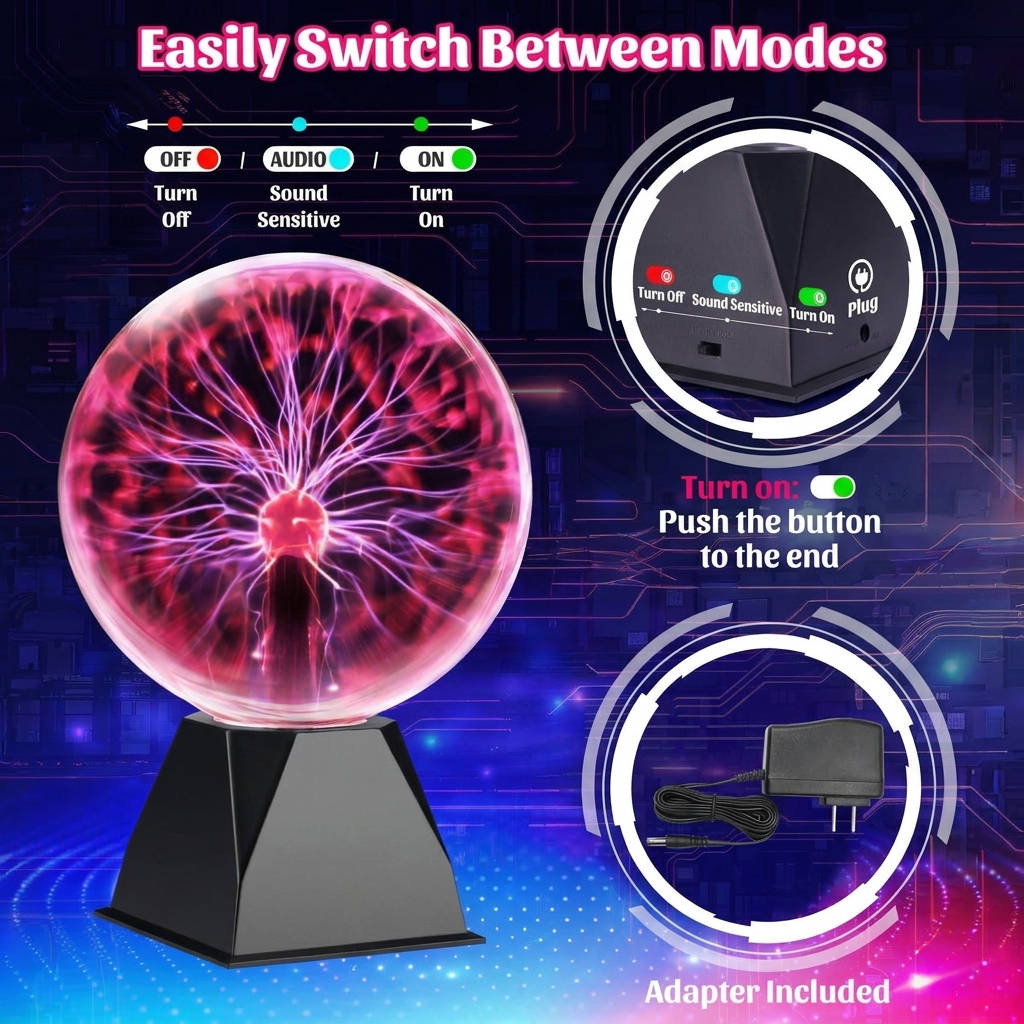 8 Inch Huge Plasma Globe, Touch & Sound Sensitive Electric Lightning Ball Lamp for Home Decor and Parties