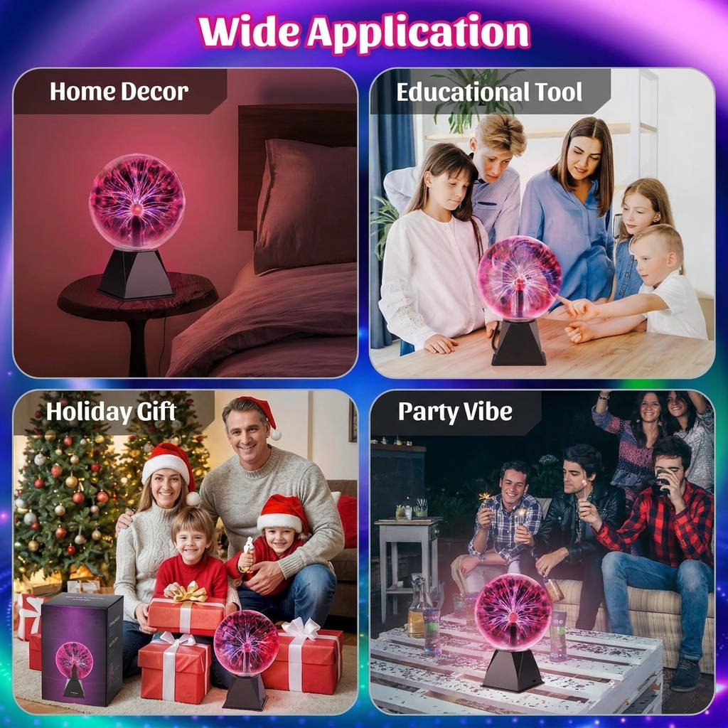 8 Inch Huge Plasma Globe, Touch & Sound Sensitive Electric Lightning Ball Lamp for Home Decor and Parties