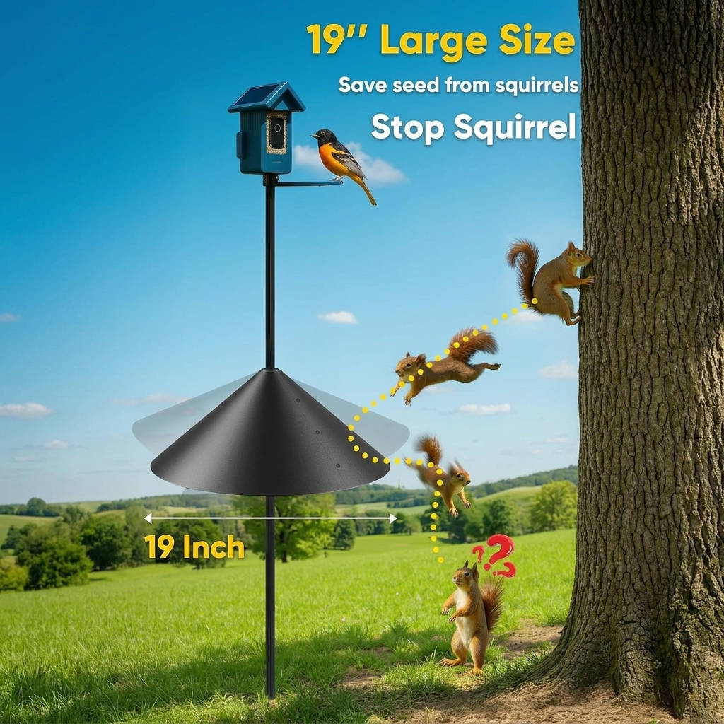 19 Inch Metal Squirrel Baffle for Bird Feeder Pole, Squirrel Proof Rain Guard Cover
