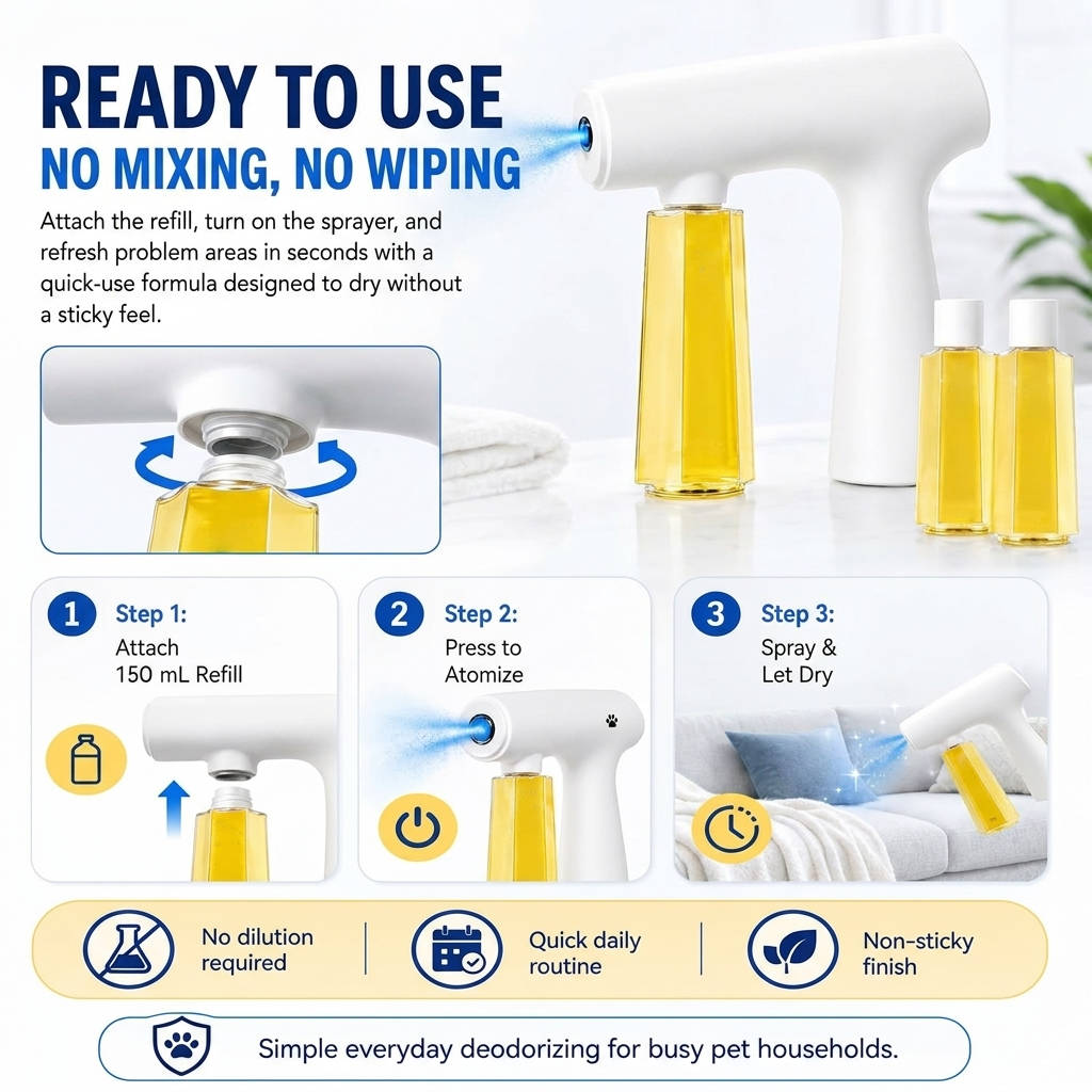 Blue Light Deodorizer, Nano Odor Eliminator Spray Kit for Dog & Cat Urine, Litter Box, Carpet and Fabric