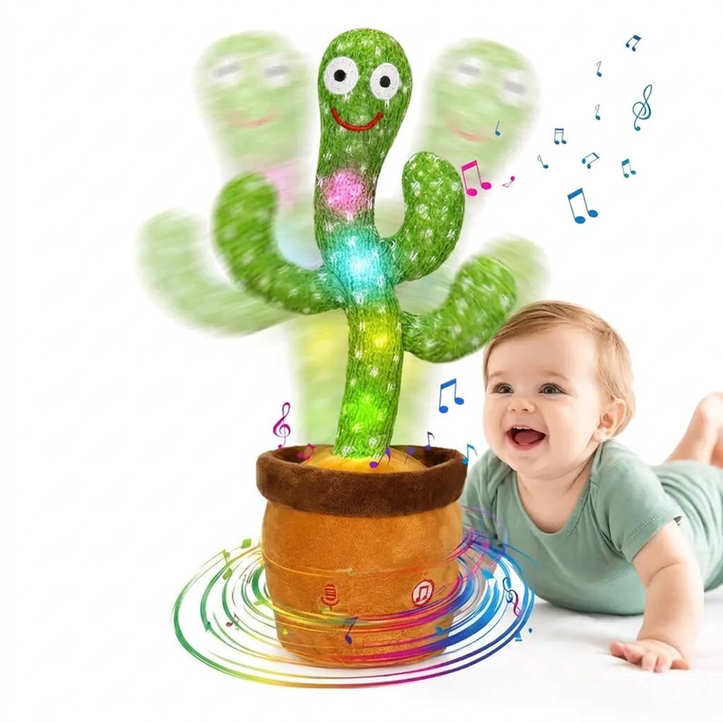 Dancing Cactus Toy, Interactive Talking and Singing Plush Toy, Repeats What You Say, LED Musical Toy for Toddlers