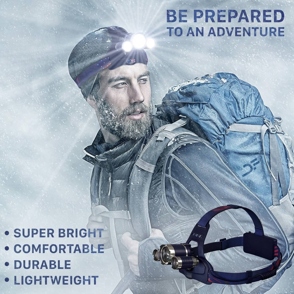 USB Rechargeable LED Headlamp, 1080 Lumen, Red Light, Zoomable IPX54 Headlight for Camping, Hiking and Hard Hats