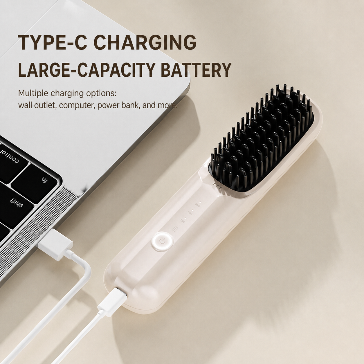 Rechargeable Hair Straightener Brush with Ceramic Teeth and Ion Release, Travel Pouch