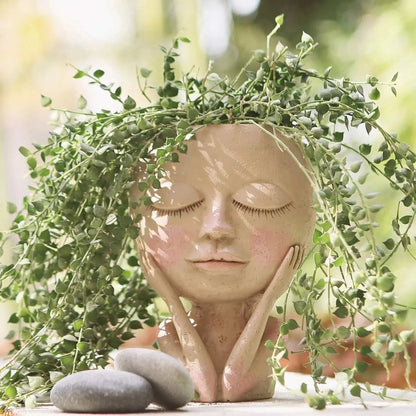 Ceramic Face Planter with Sculpted Design for Small Succulents and Herbs