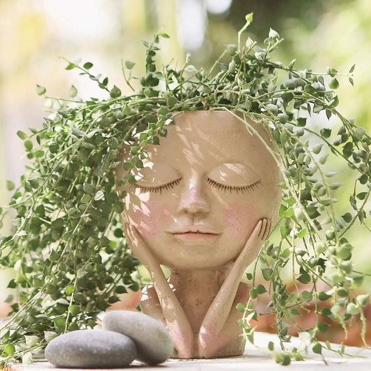 Ceramic Face Planter with Sculpted Design for Small Succulents and Herbs