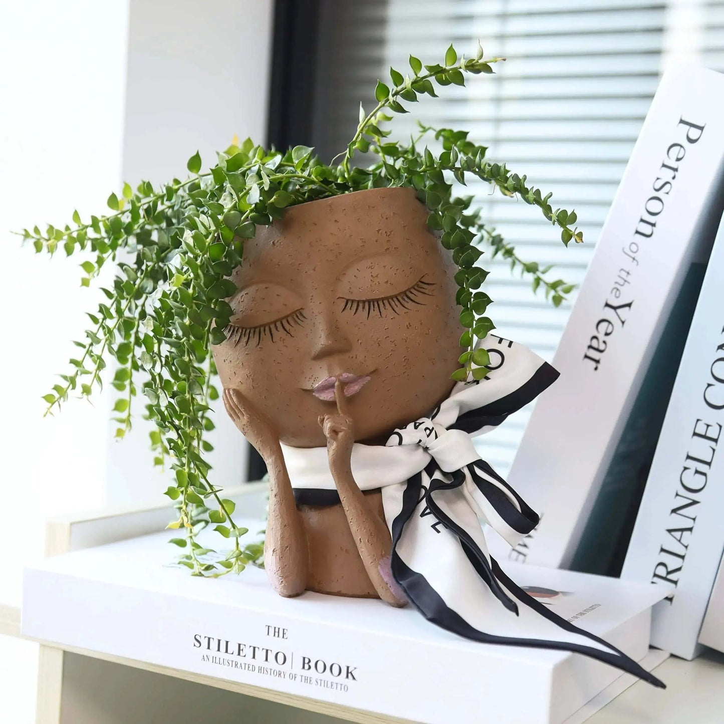 Ceramic Face Planter with Sculpted Design for Small Succulents and Herbs