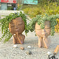 Ceramic Face Planter with Sculpted Design for Small Succulents and Herbs