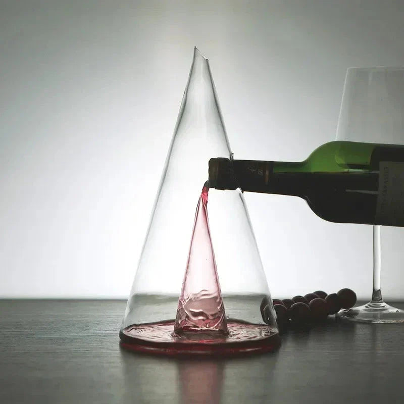 Glass Wine Decanter with Pyramid Shape and Waterfall Spout, 25.3oz