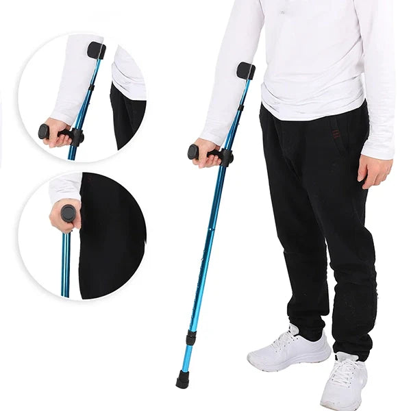 Adjustable Folding Crutch with Ergonomic Grip Handle and Anti-Slip Rubber Tip