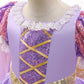 Girls Ball Gown Dress with Puff Sleeves and Applique Detailing, Mid Calf Length
