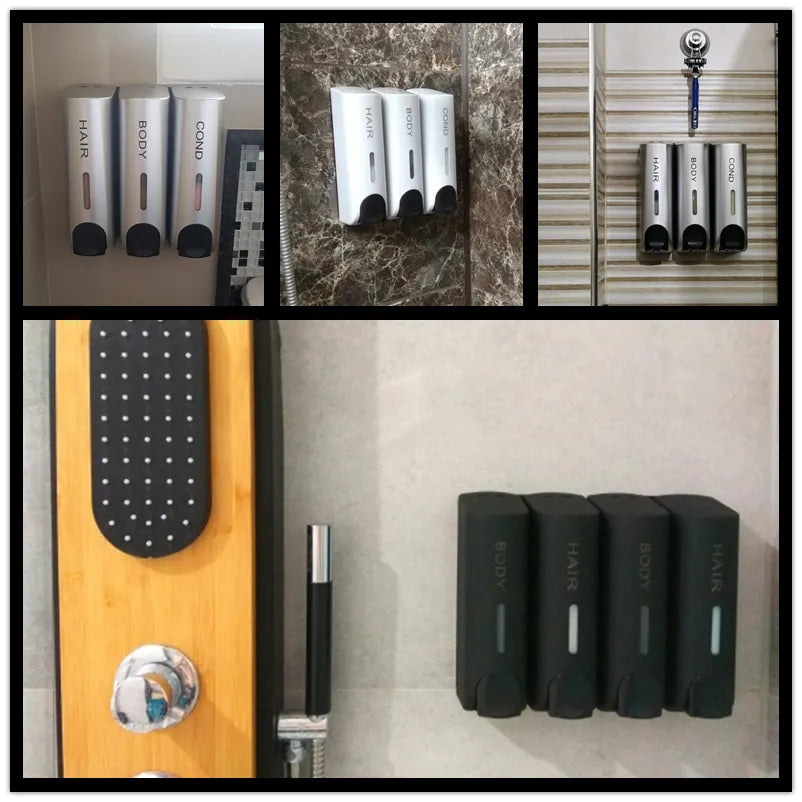 Wall Mounted Shower Dispenser with 3 Chambers and Pump Dispensing System