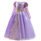 Girls Ball Gown Dress with Puff Sleeves and Applique Detailing, Mid Calf Length