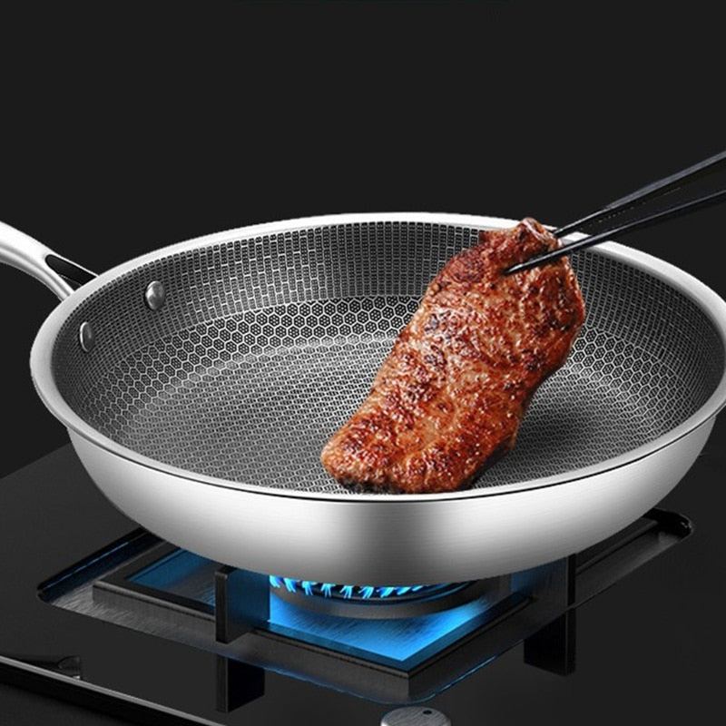 Stainless Steel Frying Pan with Pixel Texture Non-Stick Surface and Even Heat Distribution