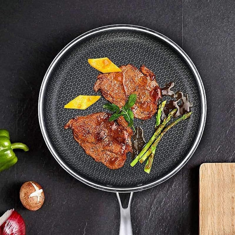 Stainless Steel Frying Pan with Pixel Texture Non-Stick Surface and Even Heat Distribution