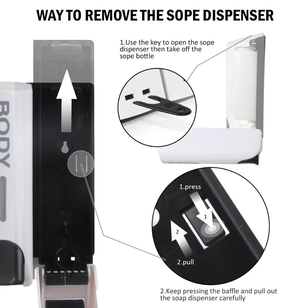Wall Mounted Shower Dispenser with 3 Chambers and Pump Dispensing System