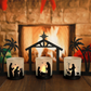 Metal Nativity Candle Set with LED Tealights and Glass Cups, Three-Piece Display