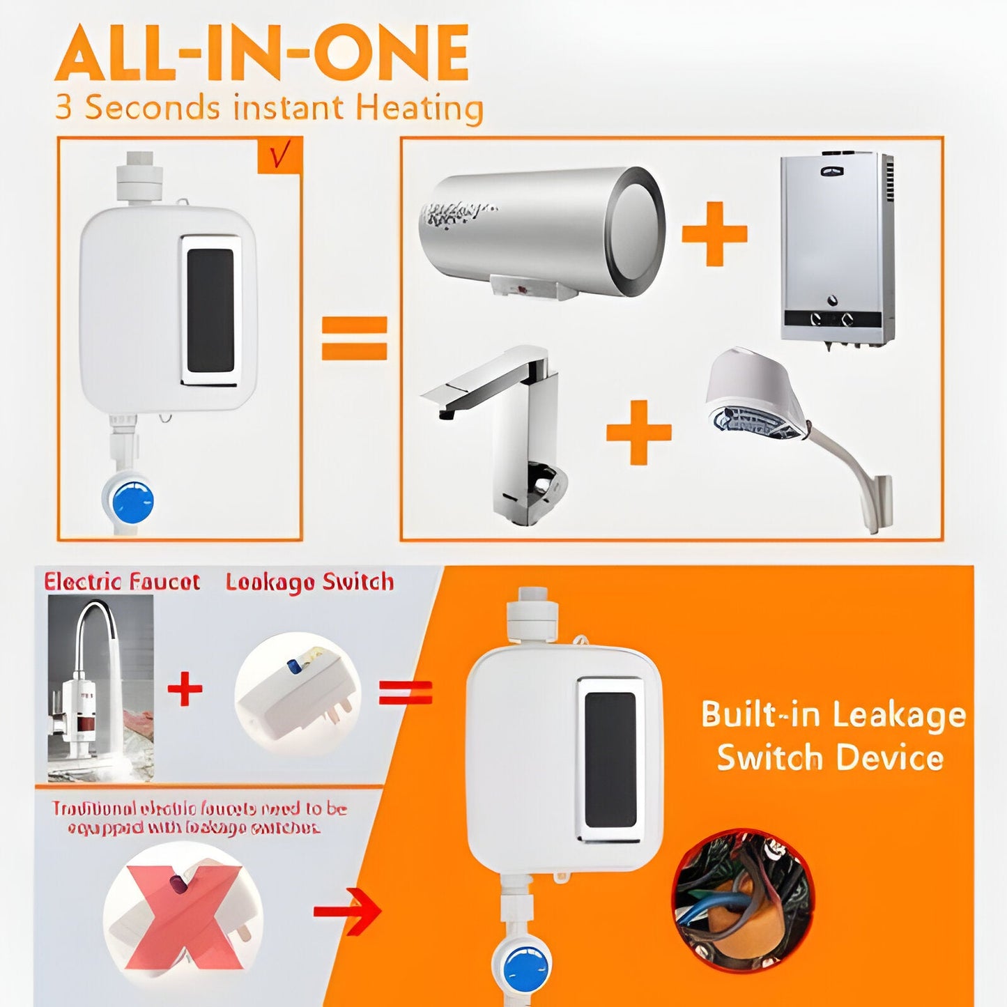 Instant Electric Water Heater 3500W with Digital Display and Leak Detection