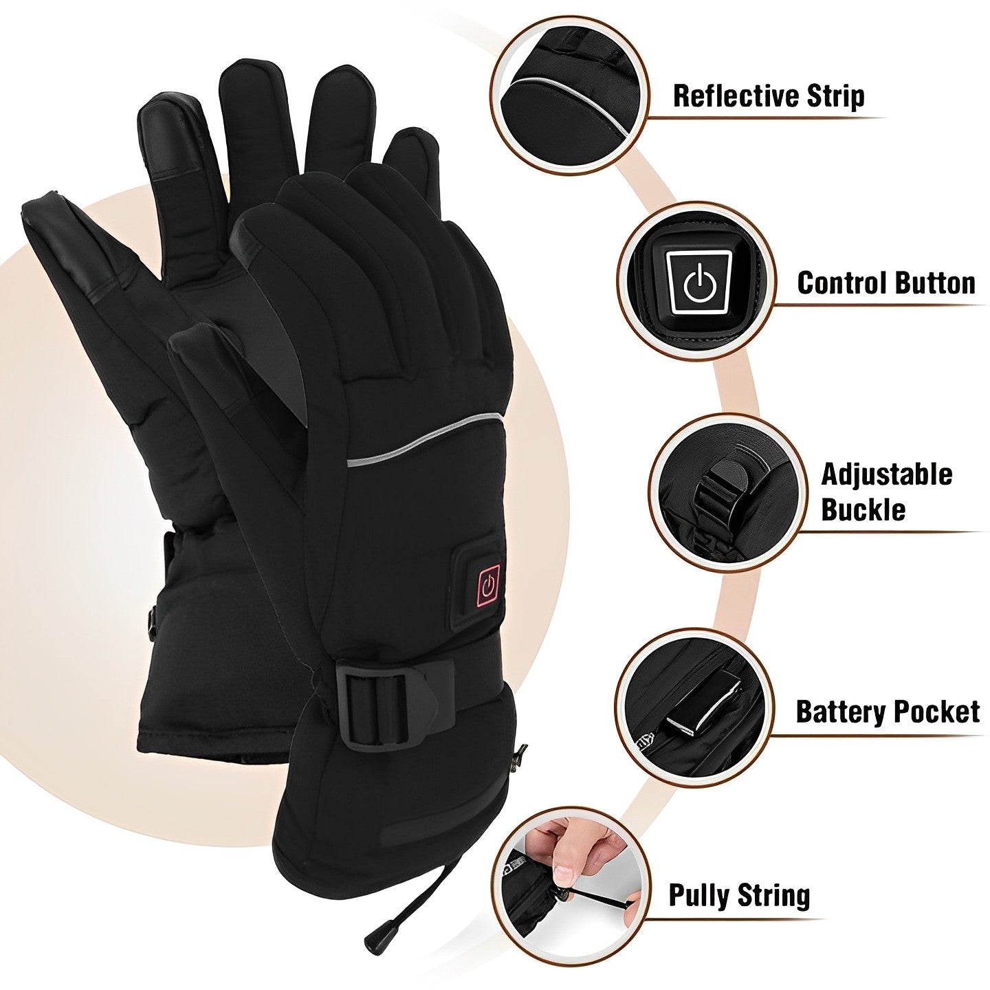 USB Heated Gloves with Three Heat Levels and 8-Hour Run Time, Water-Resistant Palm