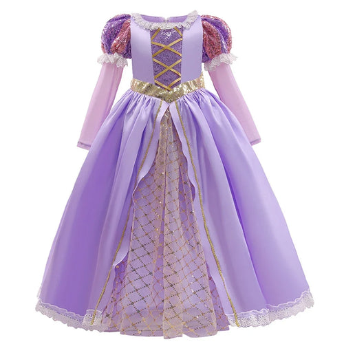 Girls Ball Gown Dress with Puff Sleeves and Applique Detailing, Mid Calf Length