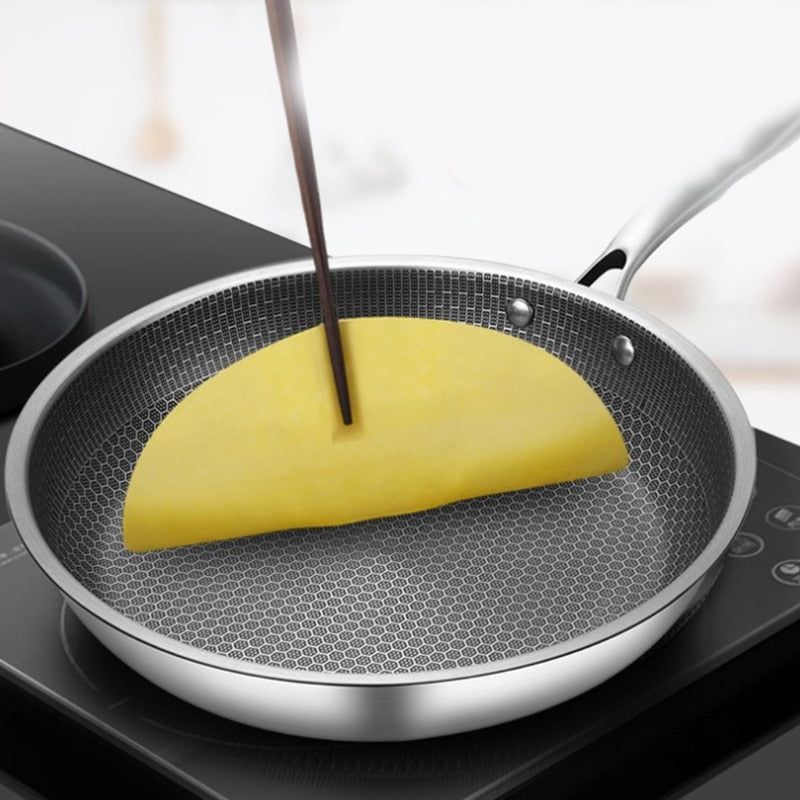 Stainless Steel Frying Pan with Pixel Texture Non-Stick Surface and Even Heat Distribution