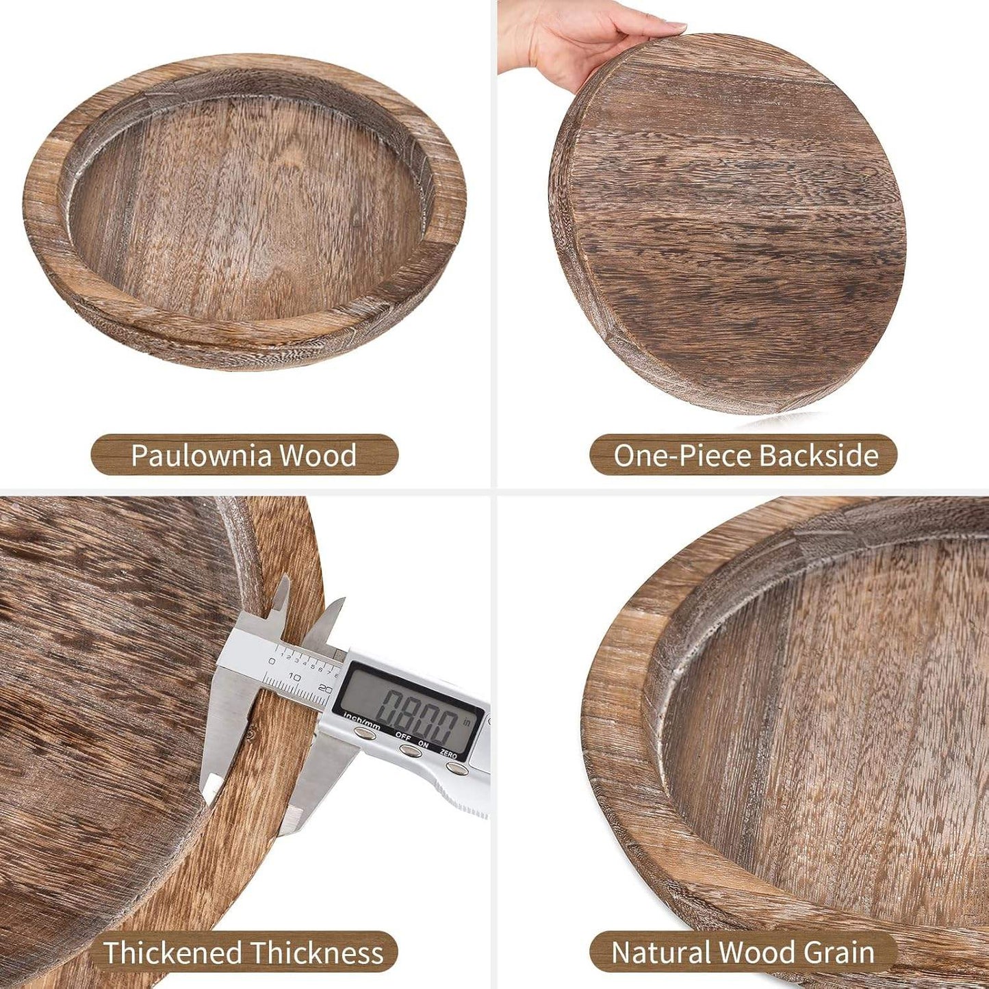Round Wooden Candle Holder Tray, Distressed Finish Decorative Centerpiece for Coffee Table, Rustic Farmhouse Home Decor