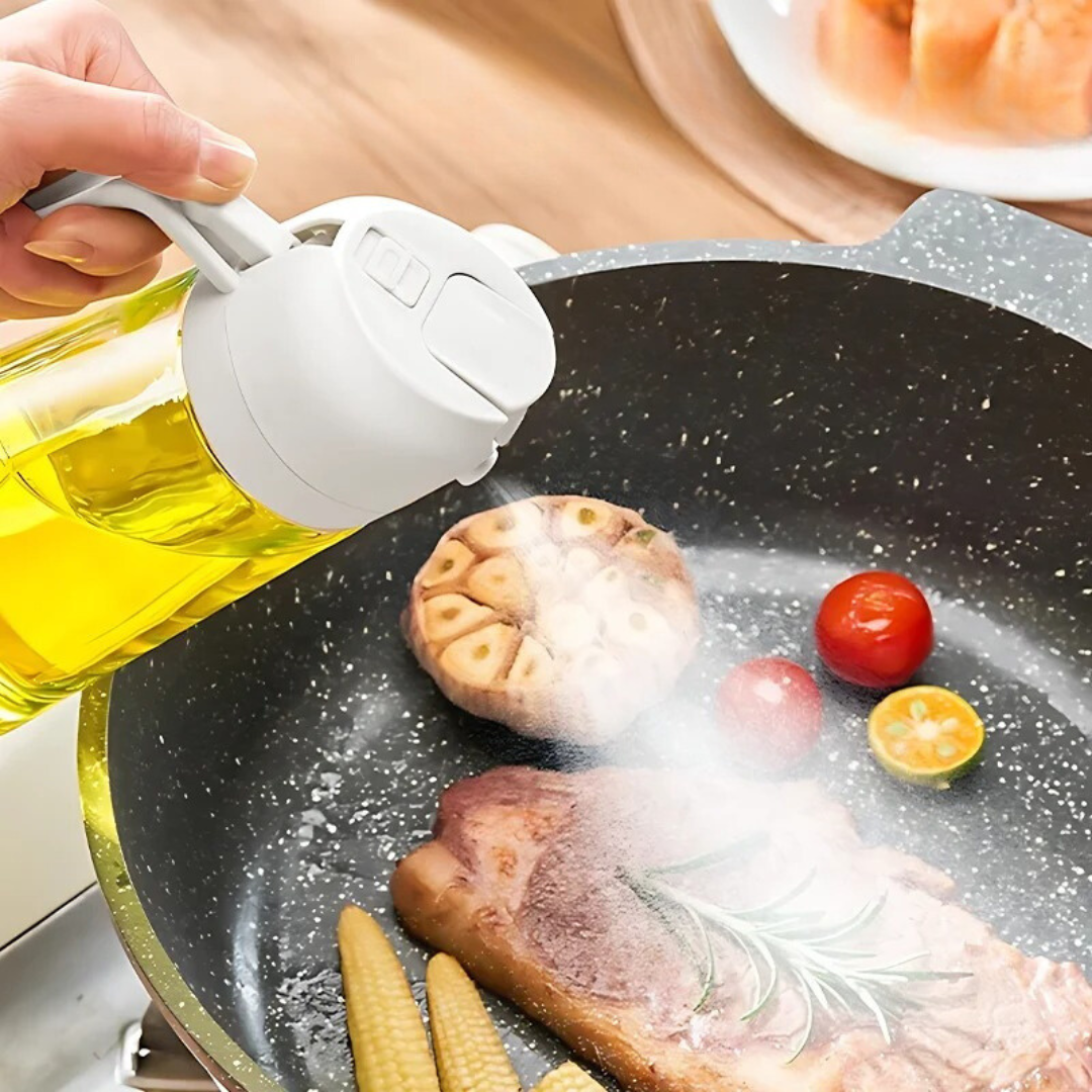 Refillable Oil Spray Bottle with Stainless Steel Nozzle and Fine Mist, 7 Ounce Capacity