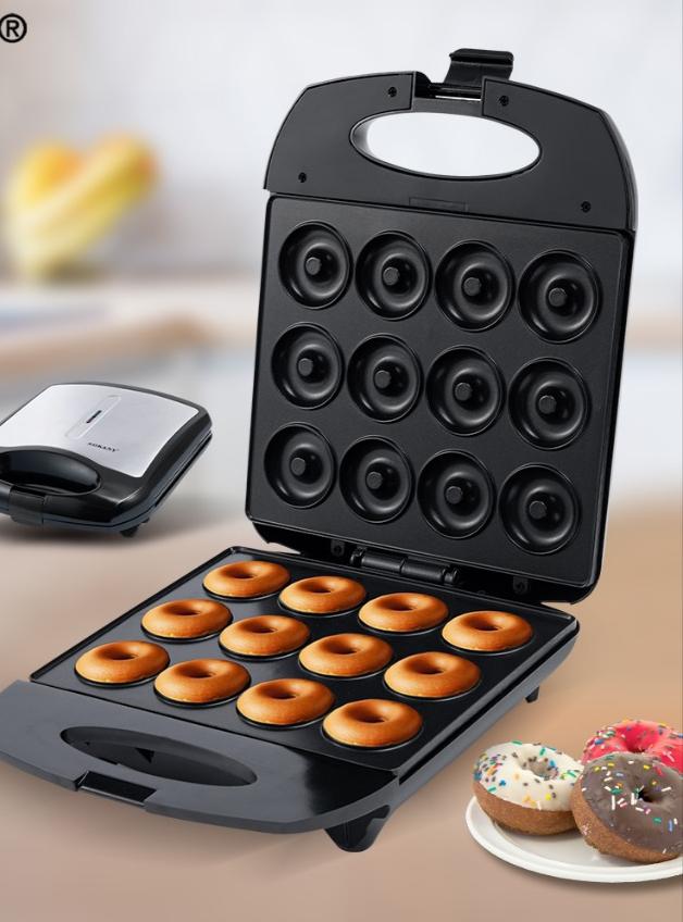 Electric Donut Maker with 12 Nonstick Cavities and Indicator Lights