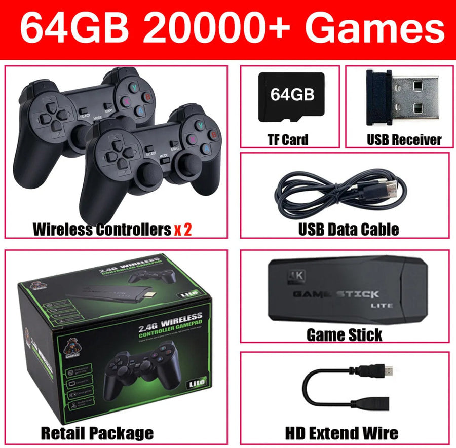 Mygametables HDMI 4K TV Game Stick Console, 64GB Retro Gaming System with Wireless Gamepads