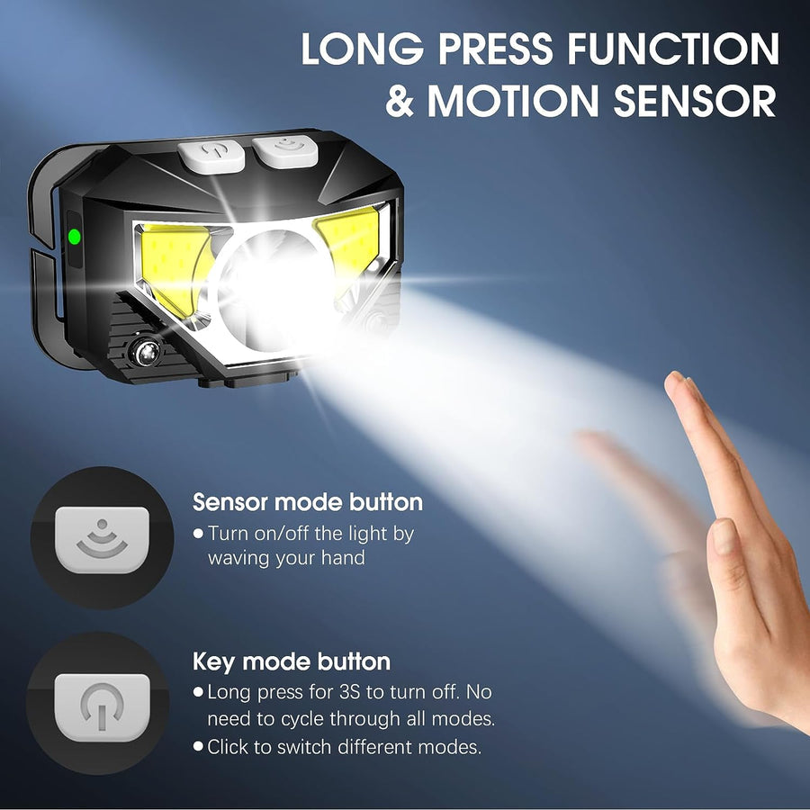 Mygametables LED Rechargeable Headlamp Flashlight with Motion Sensor