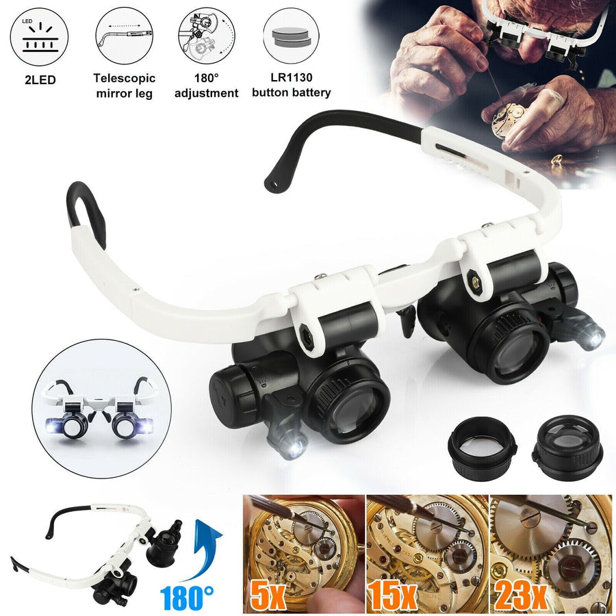 MGT Headband Magnifier with LED Light and 8 Interchangeable Lenses