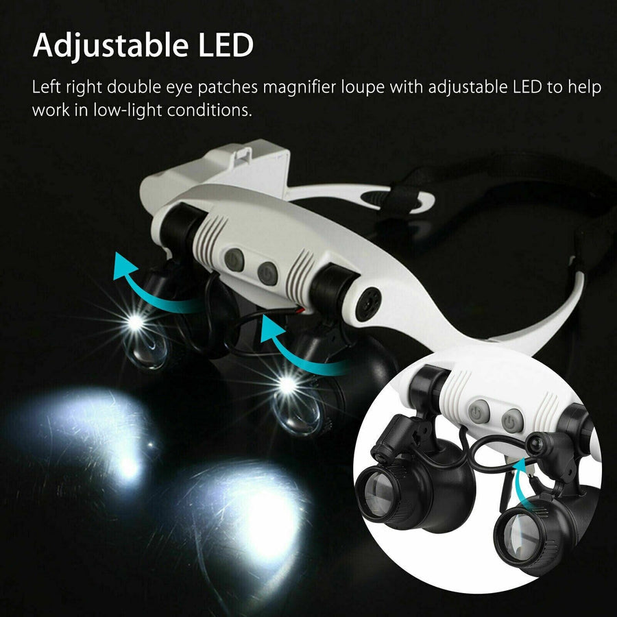 MGT Headband Magnifier with LED Light and 8 Interchangeable Lenses