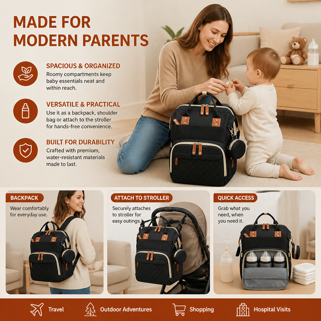 Convertible Diaper Backpack with Foldable Baby Bed and Changing Surface