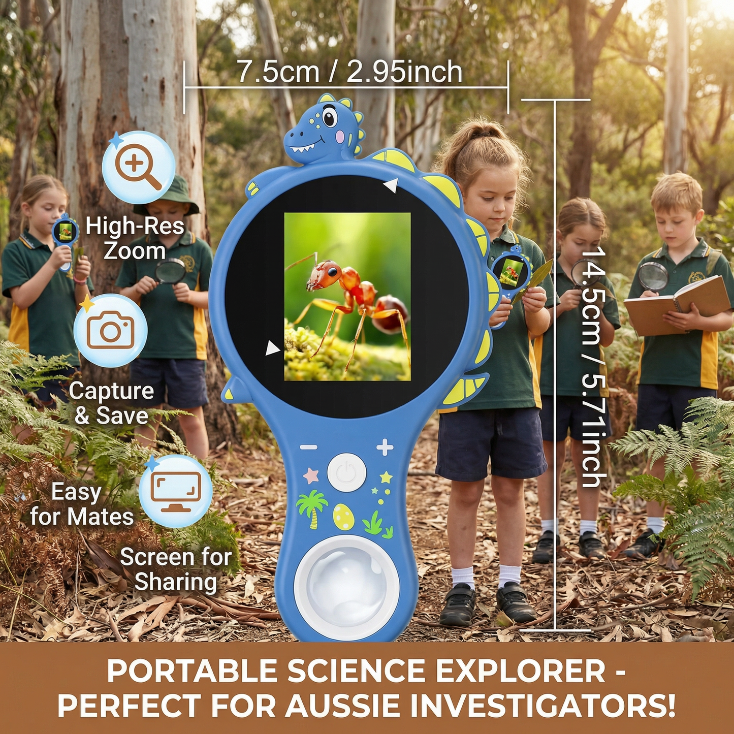 Handheld Digital Microscope with 500X Magnification and Built in IPS Screen for Kids