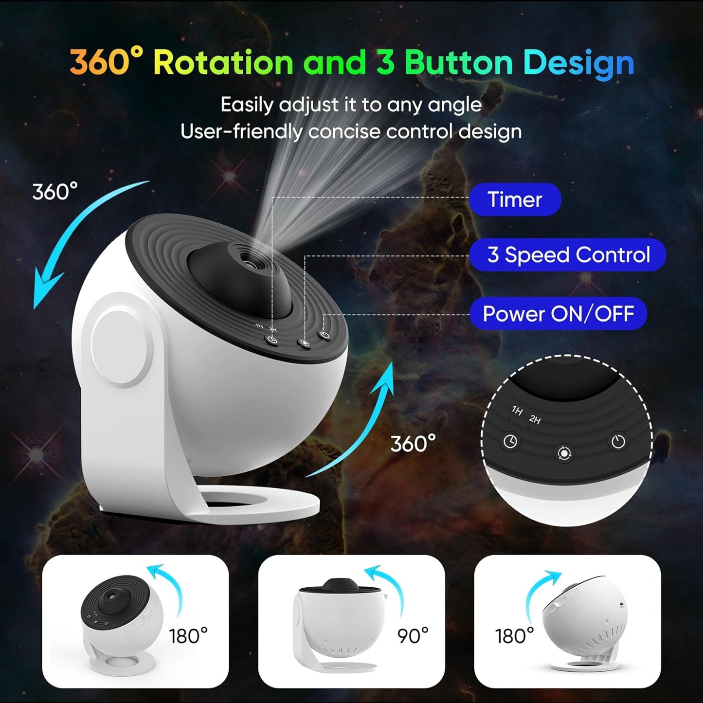 Rotating Galaxy Projector with 12 Film Discs and Manual Focus, Silent Operation