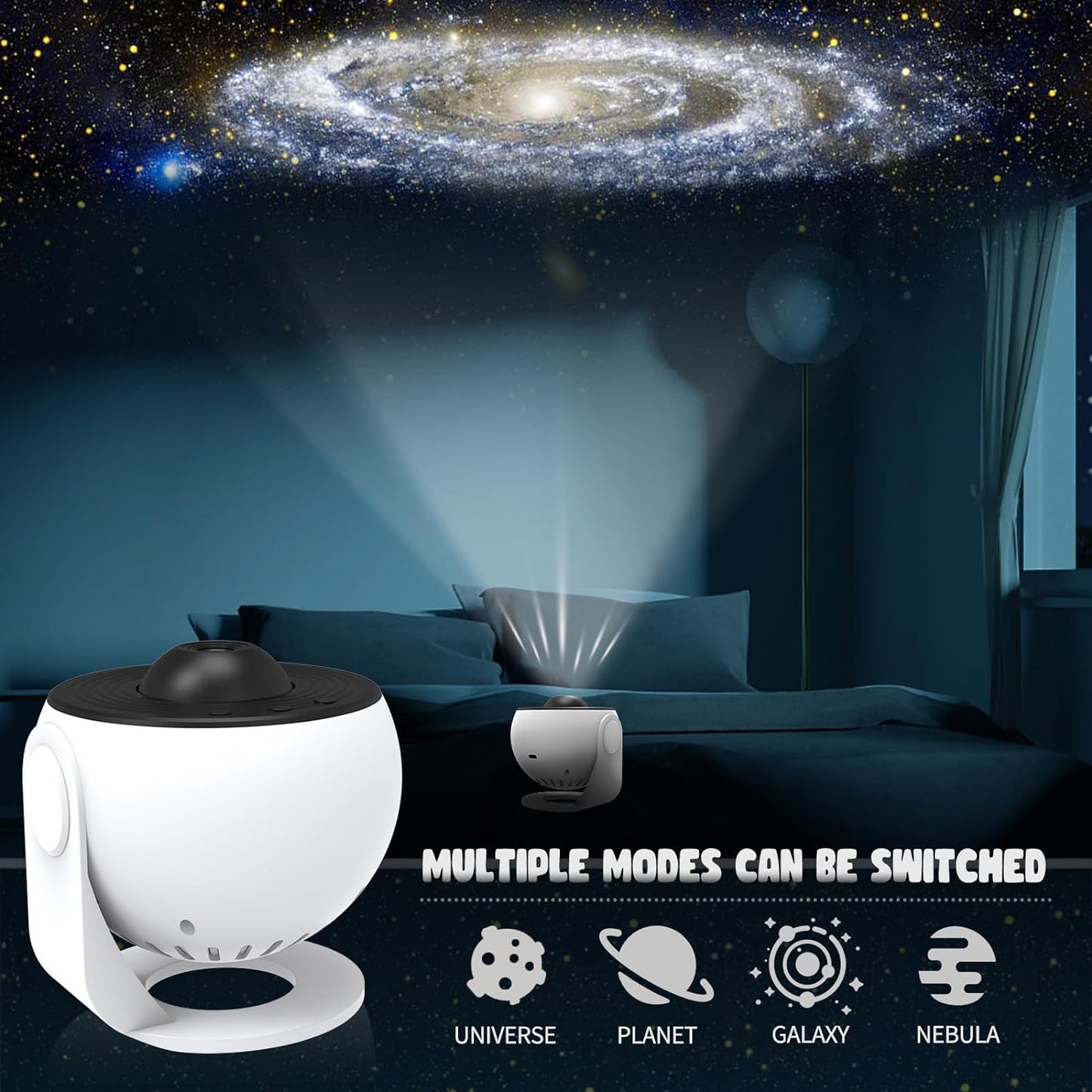 Rotating Galaxy Projector with 12 Film Discs and Manual Focus, Silent Operation