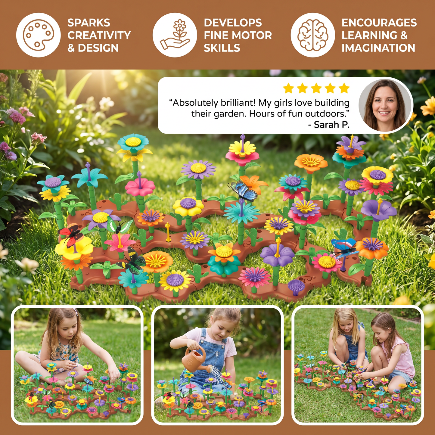 Flower Pegging Game with Multiple Peg Shapes and Color Variety