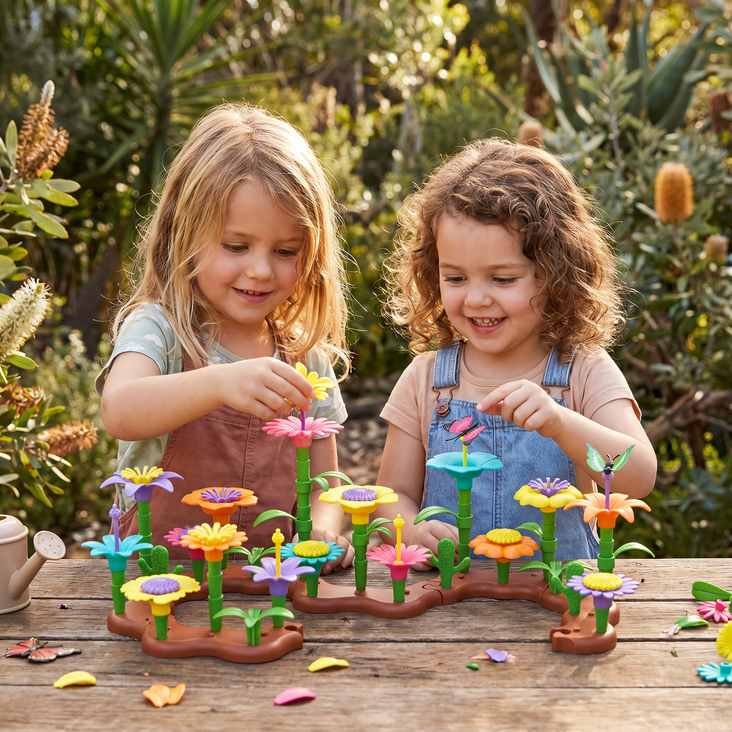 Flower Pegging Game with Multiple Peg Shapes and Color Variety