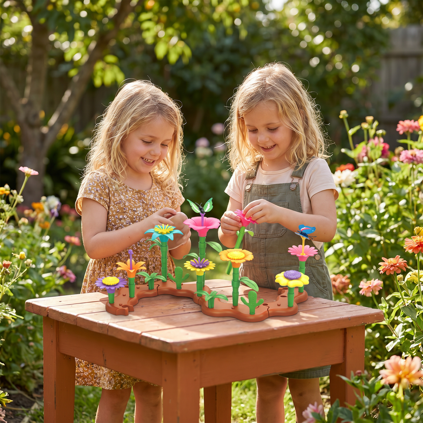 Flower Pegging Game with Multiple Peg Shapes and Color Variety