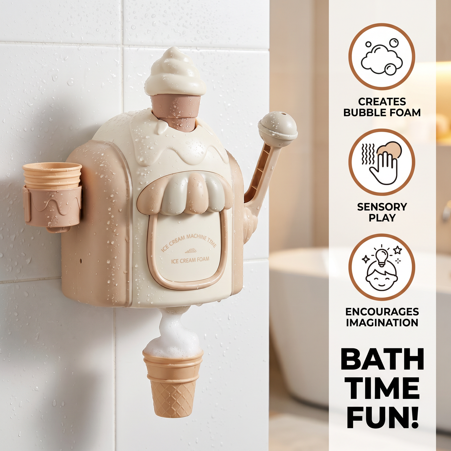 Ice Cream Bubble Maker Bath Toy with Suction Cup and Battery Operation