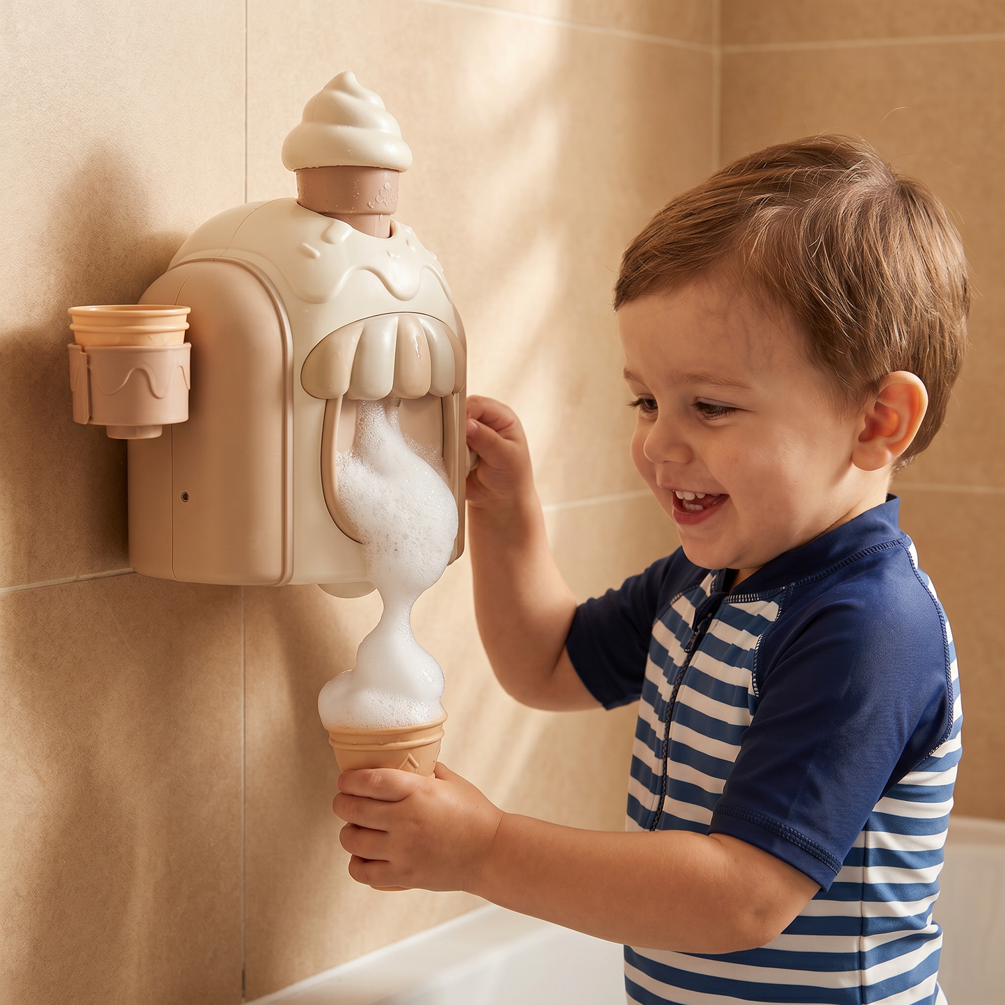 Ice Cream Bubble Maker Bath Toy with Suction Cup and Battery Operation