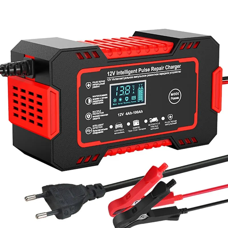 12V 6A Battery Charger with Pulse Repair Technology and LCD Display