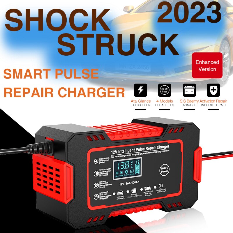 12V 6A Battery Charger with Pulse Repair Technology and LCD Display