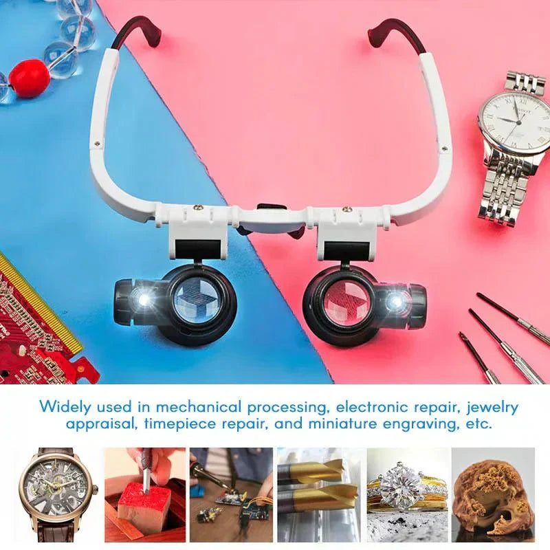 Hands-Free Magnifier Headset with Pivoting LED Lights and Three Interchangeable Lenses