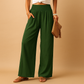 Elegant High Waist Linen Trousers for Women – Casual Elastic Waist