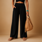 Elegant High Waist Linen Trousers for Women – Casual Elastic Waist