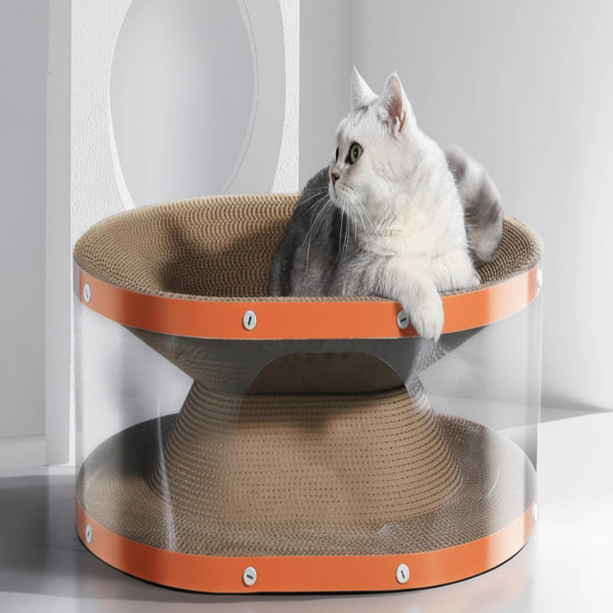 Cat Scratching Board with Corrugated Cardboard and Raised Nest Resting Area