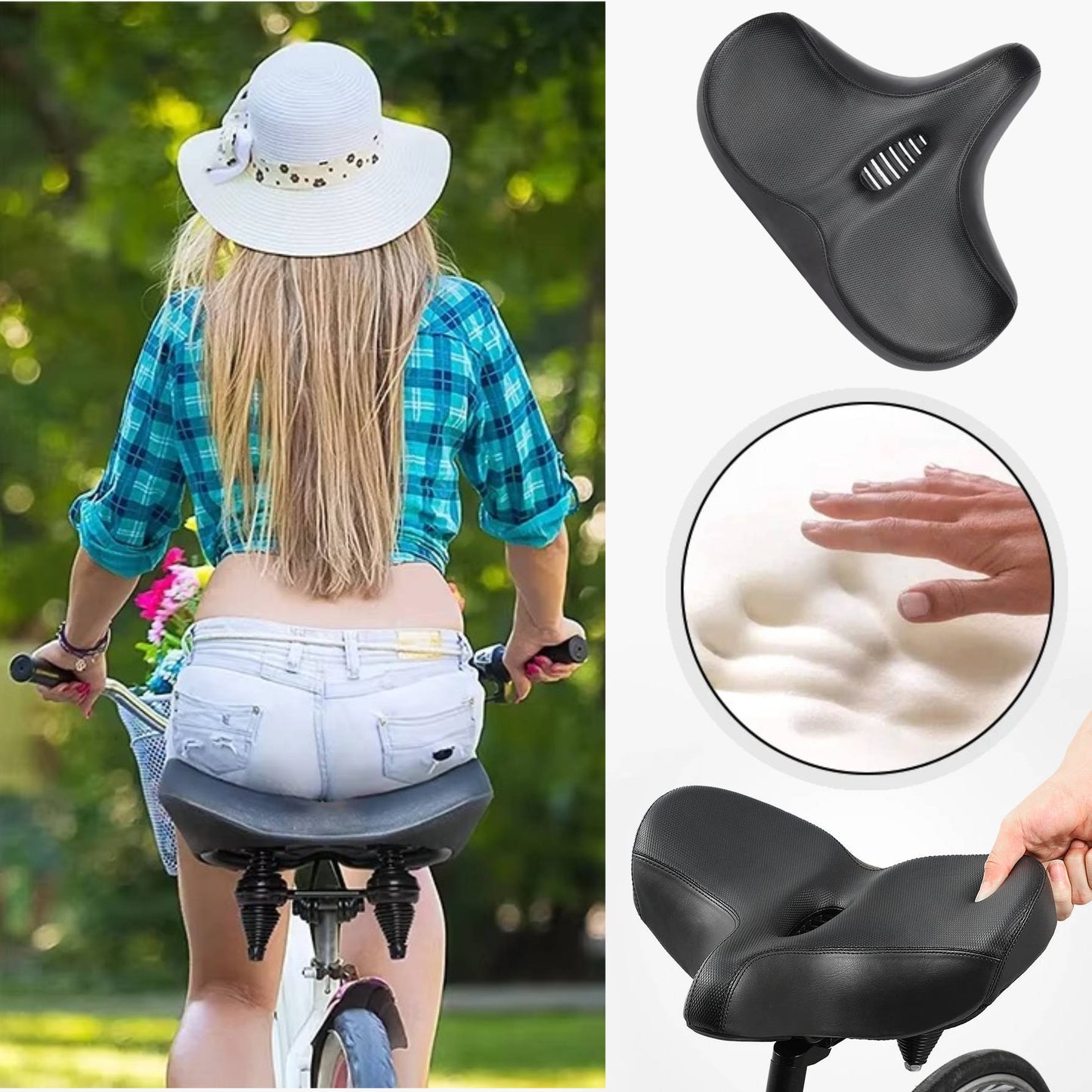 Memory Foam Bike Saddle with Hollow Grid Ventilation and Dual Spring Shock Absorption