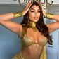 Womens Gold Snake Goddess Costume Set with Draped Bra and Mini Skirt